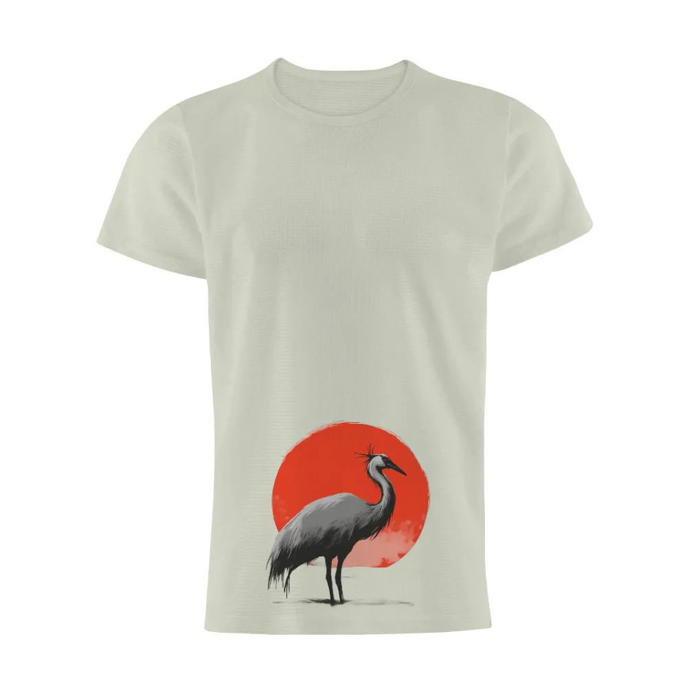 Graphic Tees: Crane Under the Crimson Moon - Serenity and Wisdom|t shirt painting on nature