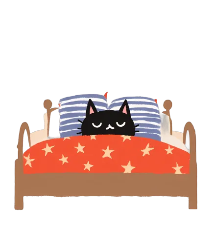 T-Shirt Printing: Cozy Nights with Whiskers - Black Cat, Red Blanket & Golden Stars