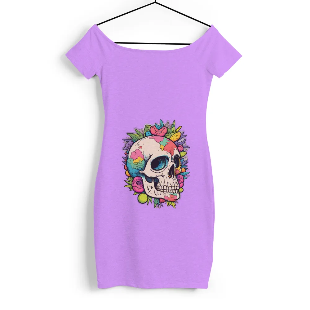 T-Shirts Custom: Vibrant Skull & Flowers - Celebrate Life and Death|skull roblox t shirt