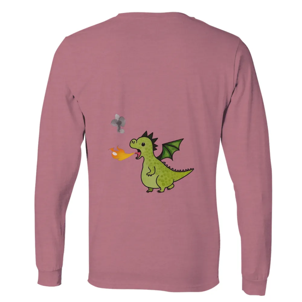 Custom T-Shirt Printing: Whimsical Dragon Adventures with Flame and Cloud| whimsical scene