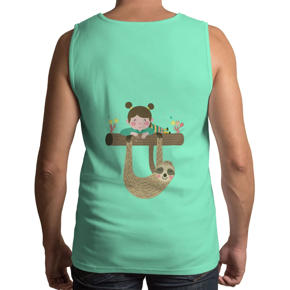 T-Shirts Design: Nature's Harmony - Girl and Sloth|simplicity tee shirt pattern