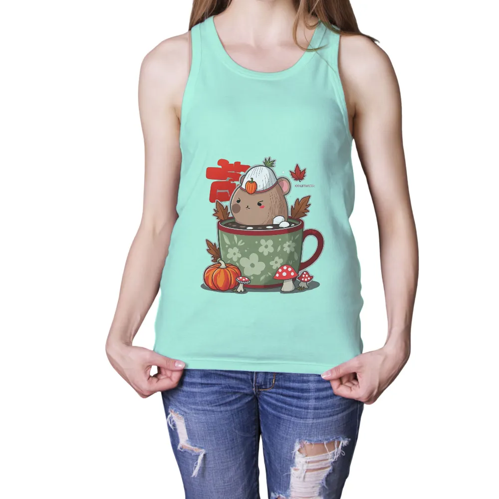 T-Shirts Custom: Cozy Autumn Hamster in a Mug| autumn-themed elements