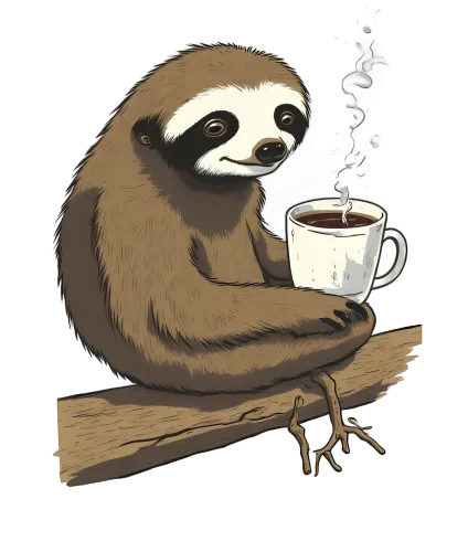 T-Shirt Printing: Sloth with Coffee - Relaxation and Simplicity