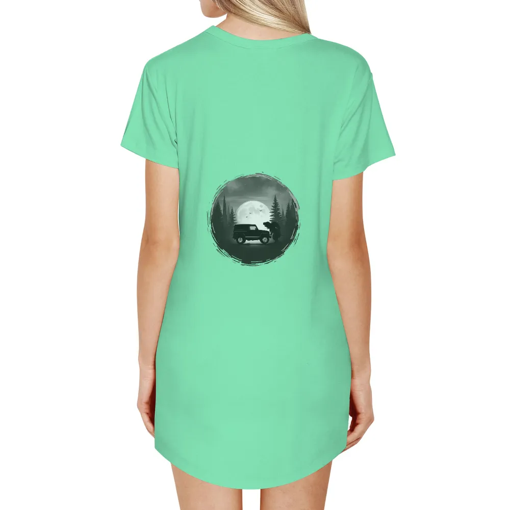 Mystical Encounter: Jeep and Creature Under the Moon - T-Shirt Printing|miller lite moon vintage wash tee