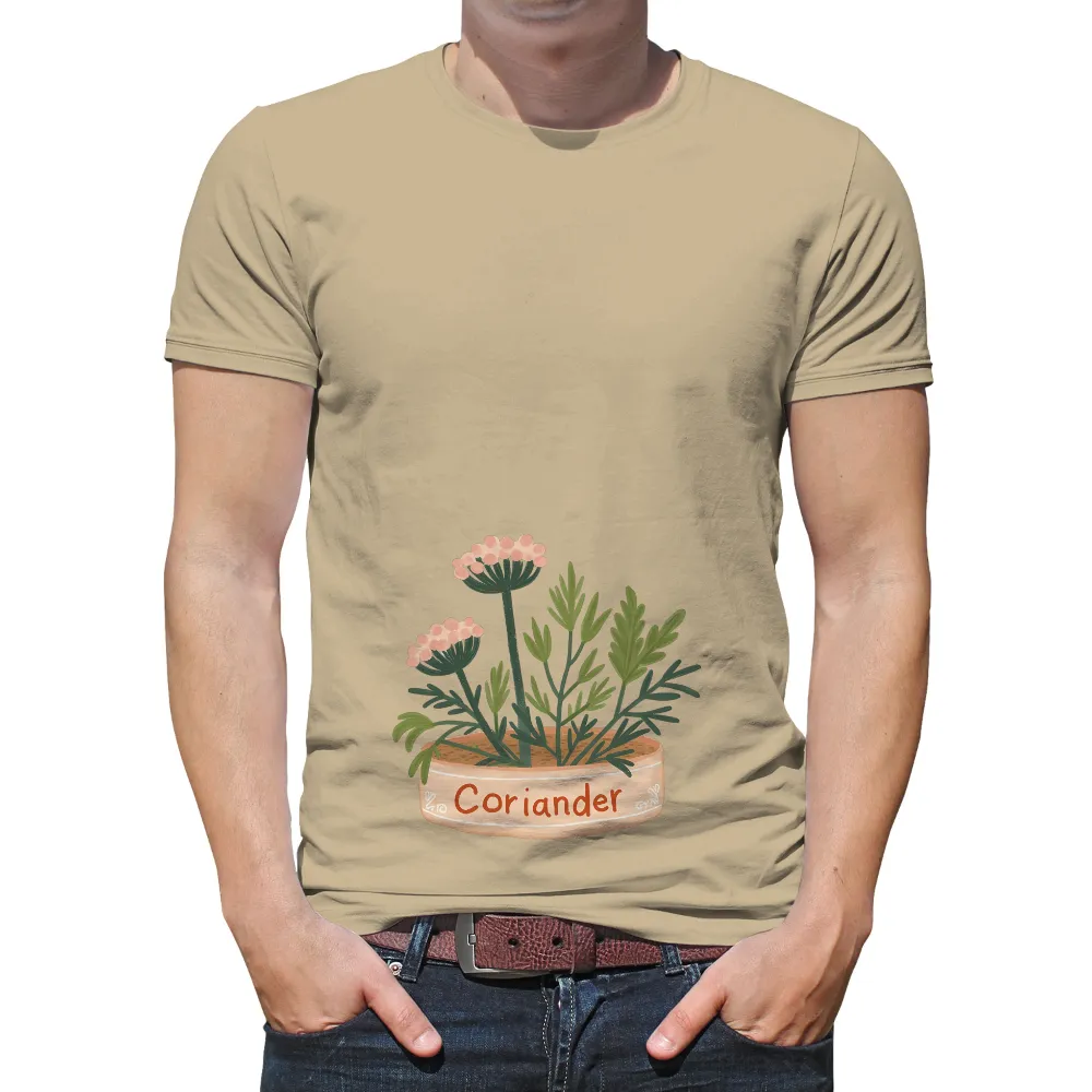 Custom T-Shirt Printing: Minimalist Coriander Plant Design|garden of delete shirt