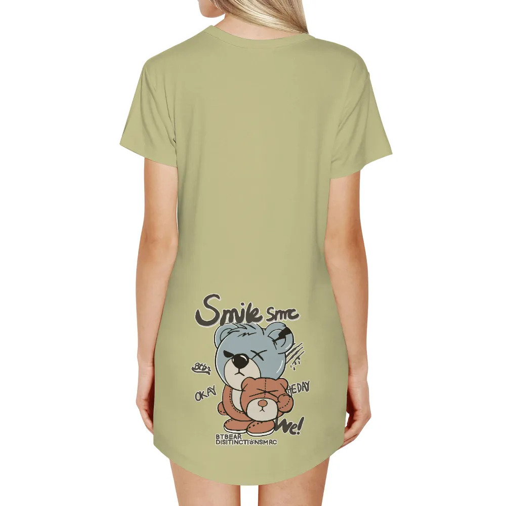 T-Shirts Custom: Smik the Bear - Resilience and Humor|cartoon bear print colorblock oversized tee