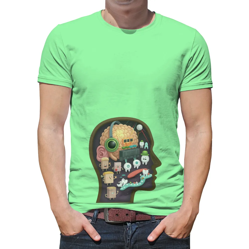 Custom Tee Shirts: Whimsical Mind Exploration | Brain, Music & Teeth| happy bread slice