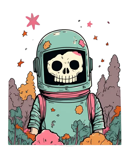 Custom T-Shirt Printing: Whimsical Skeleton Astronaut Adventure