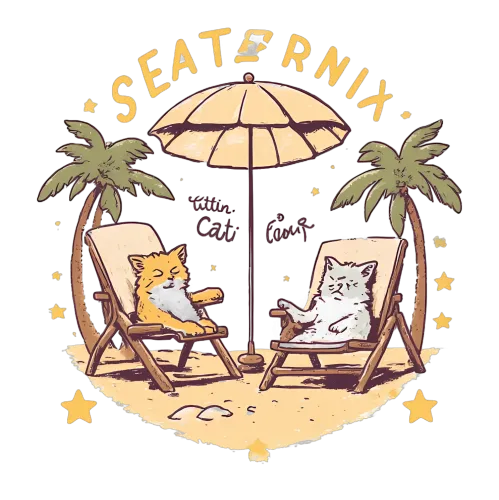 Vintage Beach Cats Graphic Art - Seaternix: Nostalgic & Playful Design