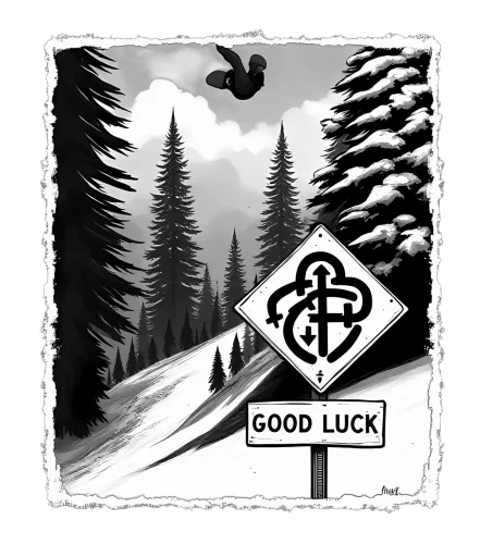 Tee Shirt Printing: Snowboarding Adventure with Good Luck Symbol