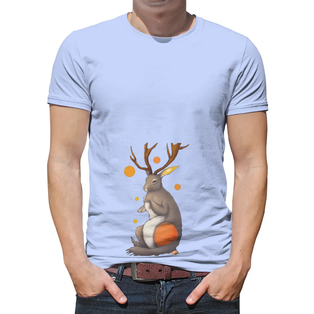 T-Shirt Printing: Mythical Jackalope with Celestial Antlers| Luna surrounded by orange moon phases