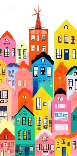 Shirts Graphic Tees: Whimsical City Life in Colorful Buildings