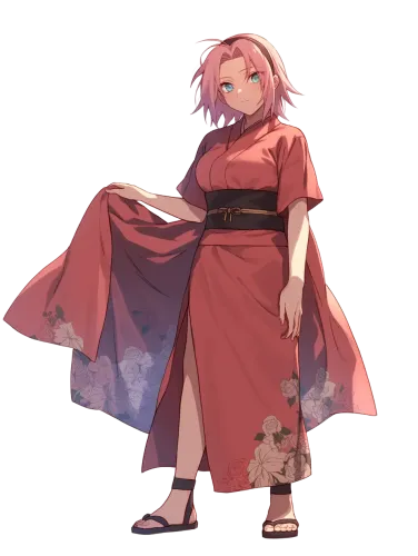 Sakura in Floral Yukata - mesh shirt naruto