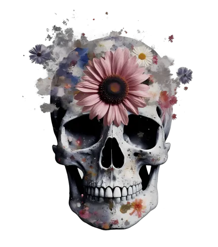 T-Shirts Design: Skull and Flowers - Life and Death Duality