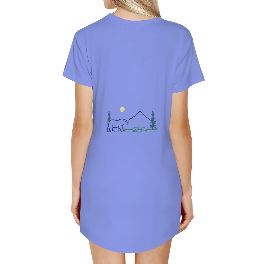 Tee Shirts Printed: Mother Bear and Cubs in the Moonlit Forest|family shirt 2023