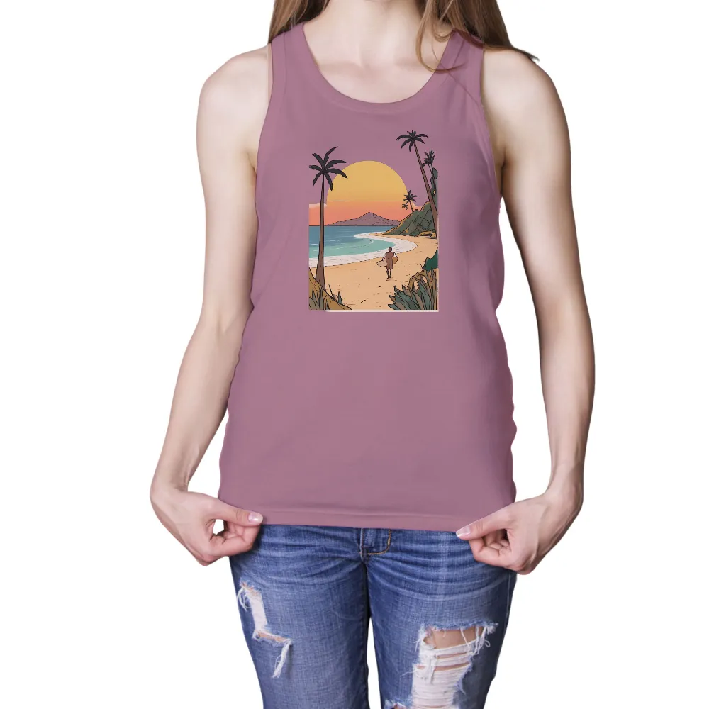 T-Shirts Custom: Vintage Beach Sunset with Surfer|vintage super smash bros shirt