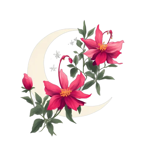 Shirts Graphic Tees: Crescent Moon and Pink Flowers - A Dreamy Harmony