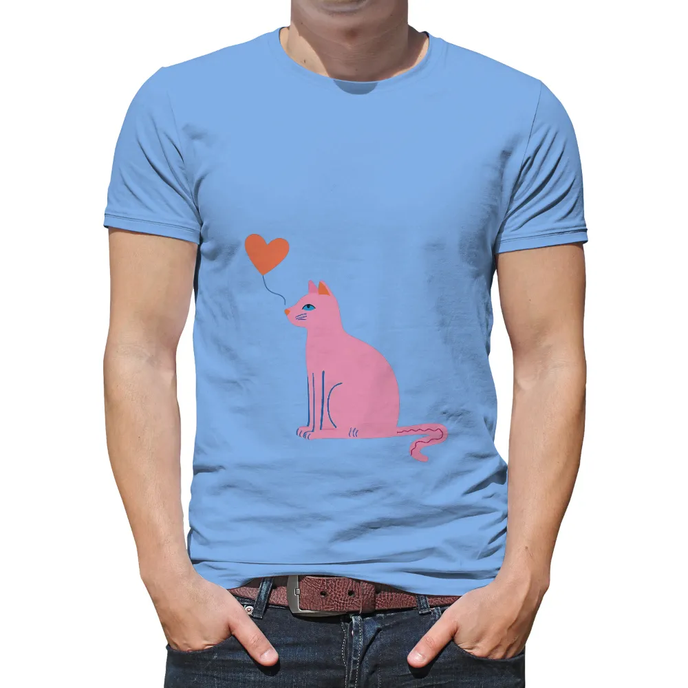 Tee Shirt Printing: Pink Cat Dreaming with Heart Balloon|day dreamer tshirts