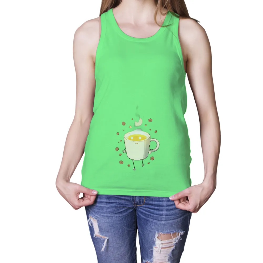 Custom T-Shirt Printing: Brewster the Coffee Cup - Cheerful Morning Energy|im not a morning person t shirt