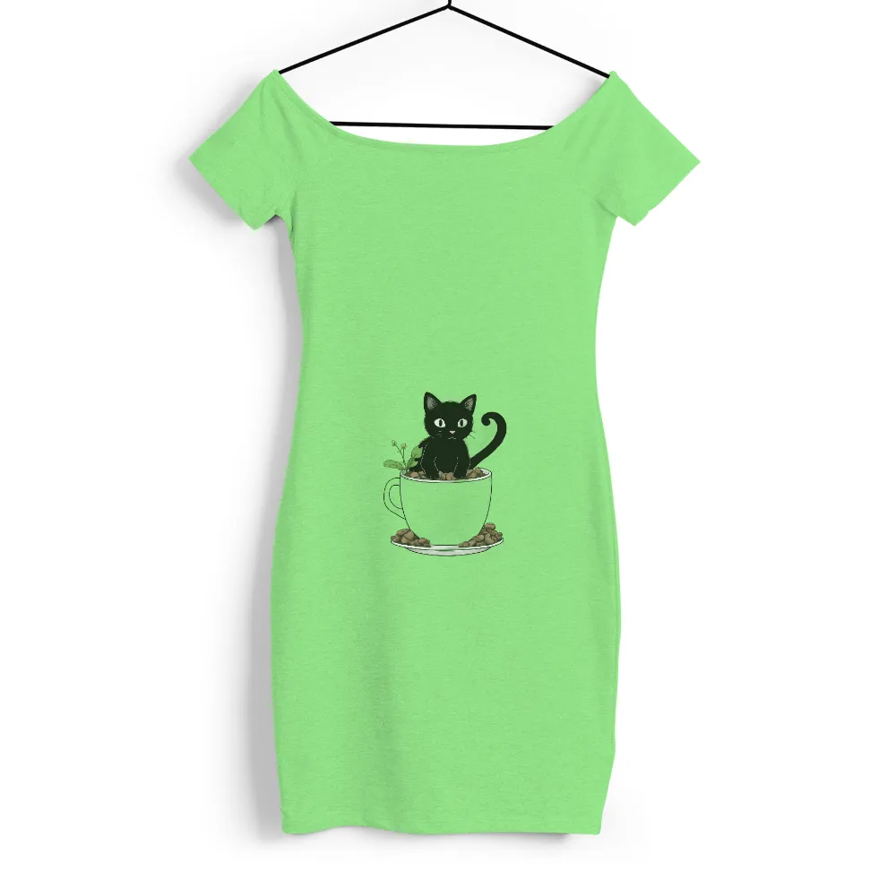 TShirt Printing: Whimsical Black Cat in a Coffee Cup - Artistic Designs|time and tru women's knit cozy button front shirt