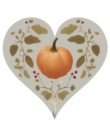 Tee Shirts Printed: Autumn Heart with Pumpkin - Fall Harvest