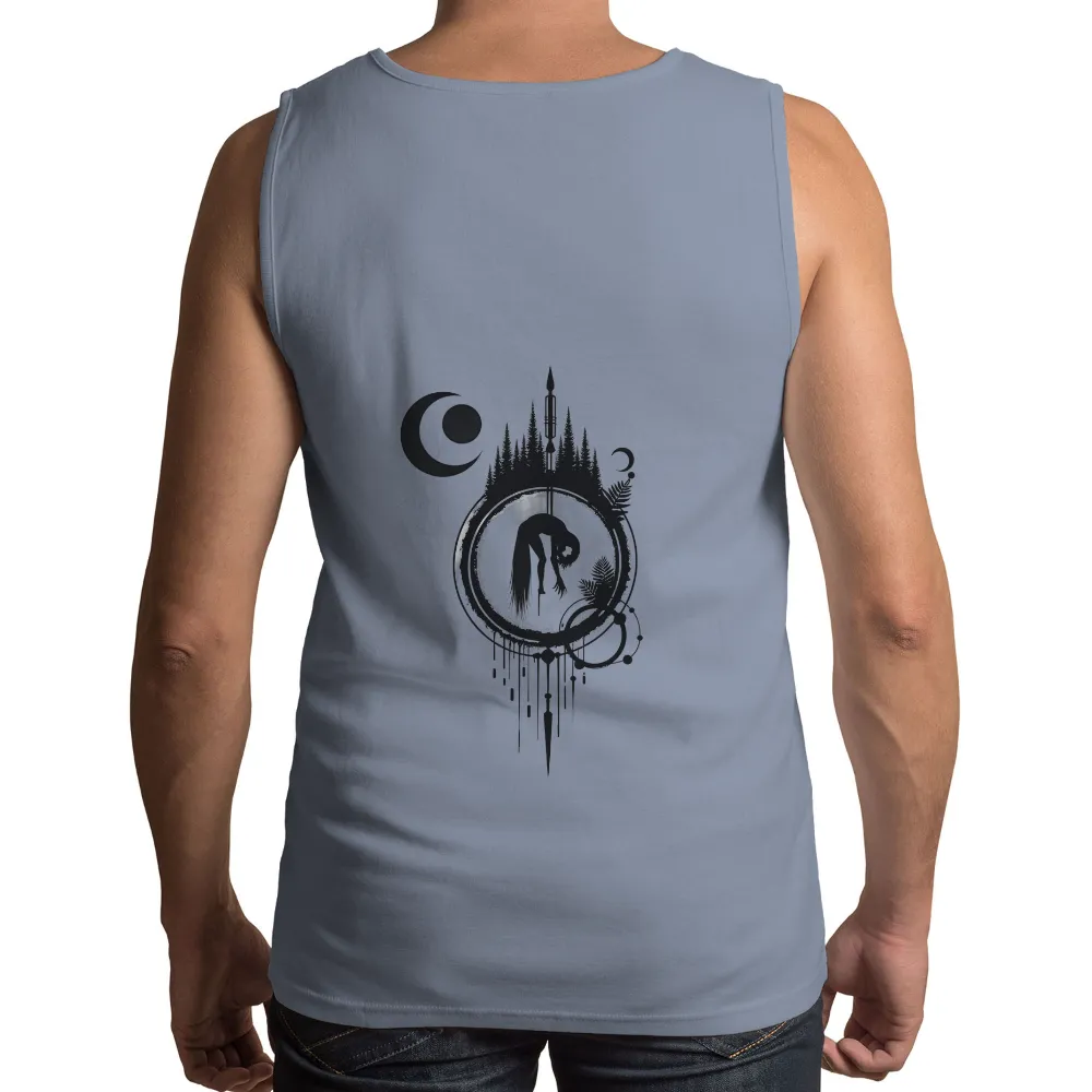 Tee Shirts Printed: Ancient Ritual Under the Crescent Moon|pokemon forest shirt