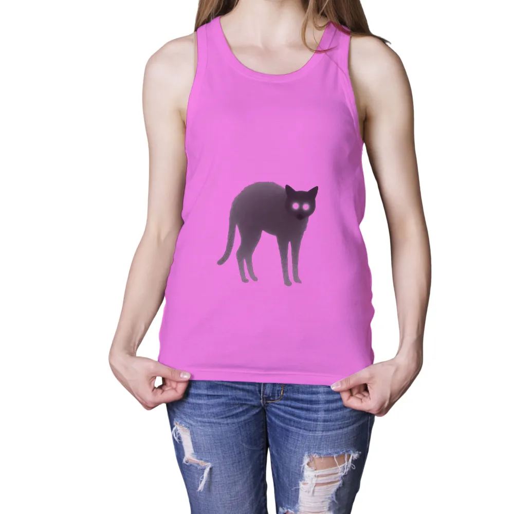 Custom Tee Shirts: Ghostly Cat Guardian of the Night| Late-night forest encounter