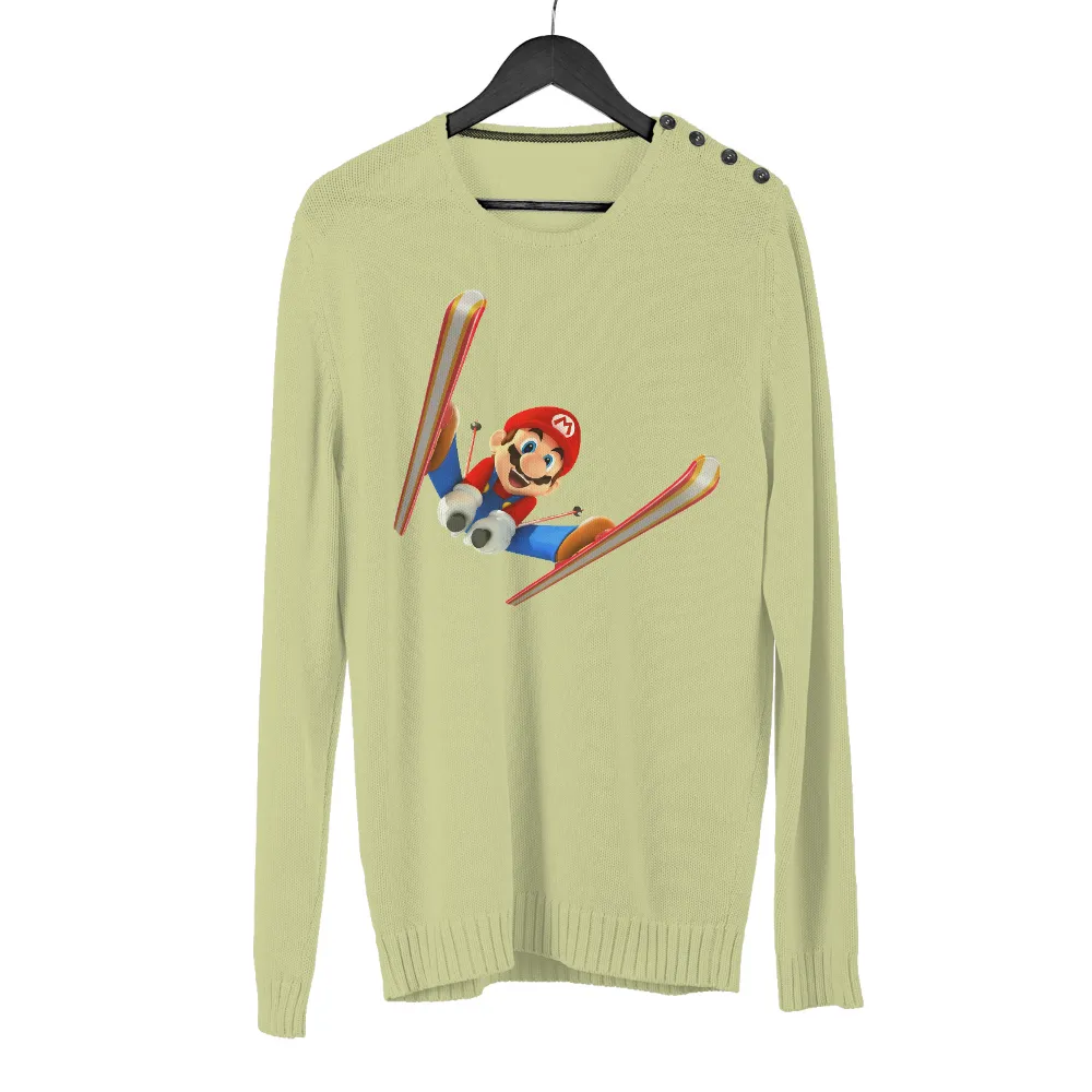 T-Shirts Custom: Mario Ski Adventure - Excitement and Determination|winter full sleeve t shirt mens