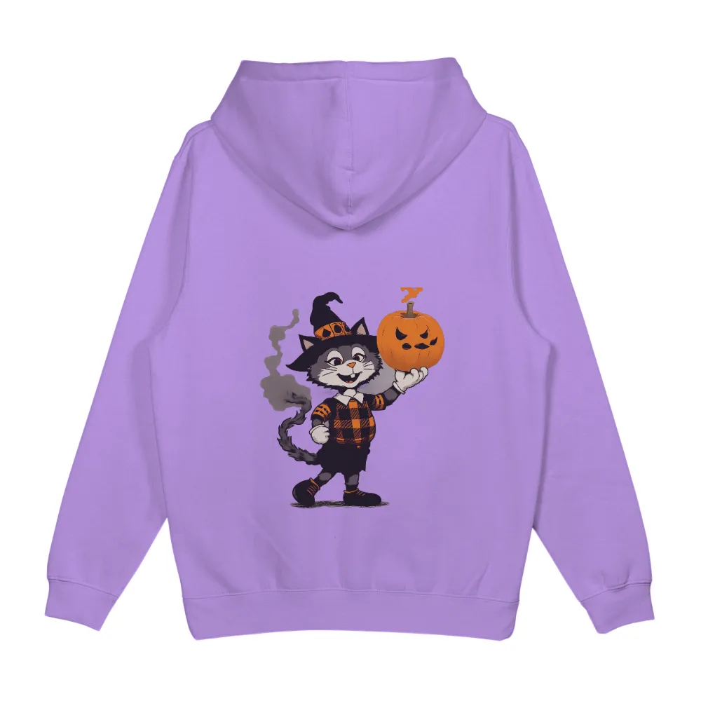 Halloween T-Shirts Pattern: Playful Cat with Pumpkin| spooky atmosphere