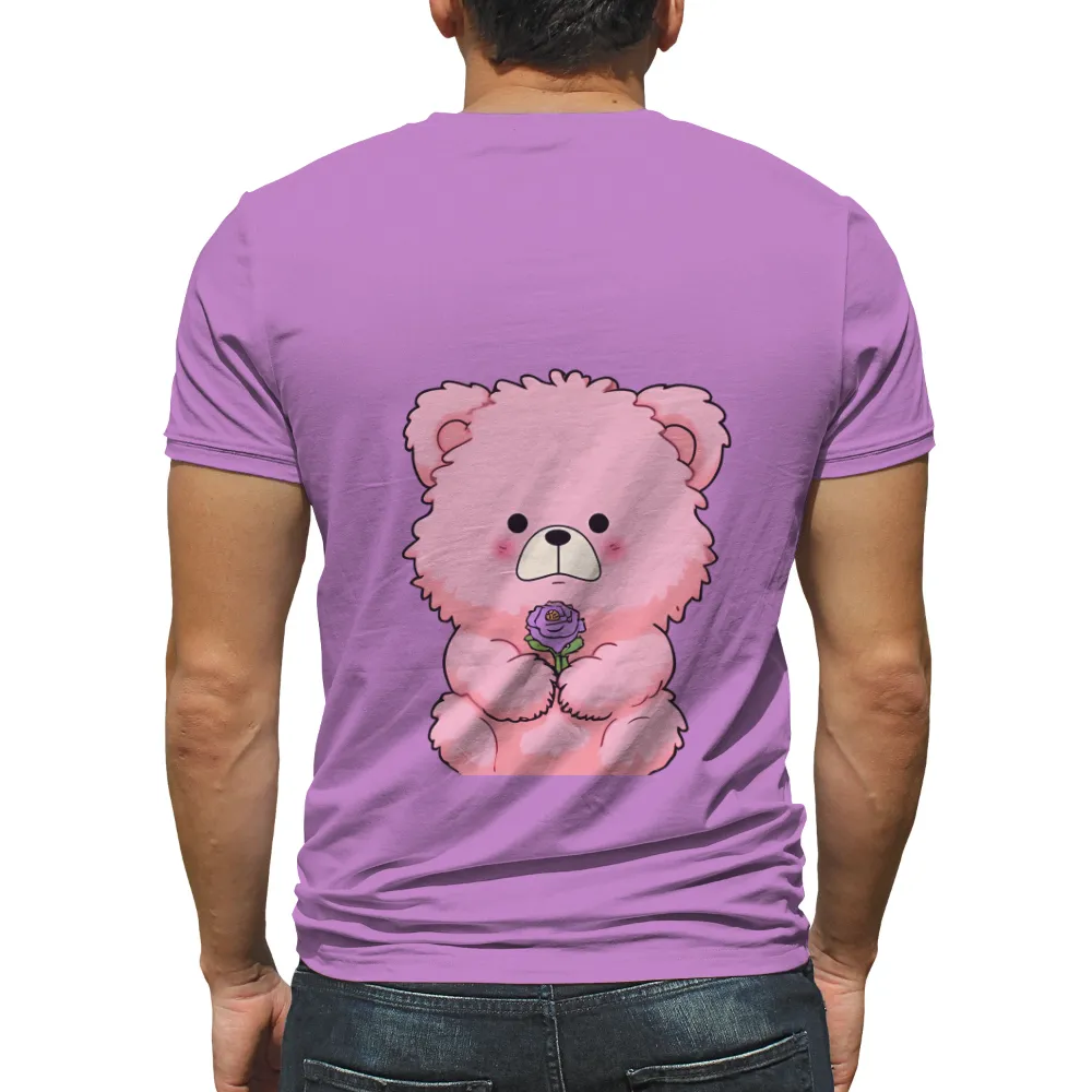 TShirt Design: Pink Bear with Purple Rose - Artistic Love & Innocence|i love t shirt roblox