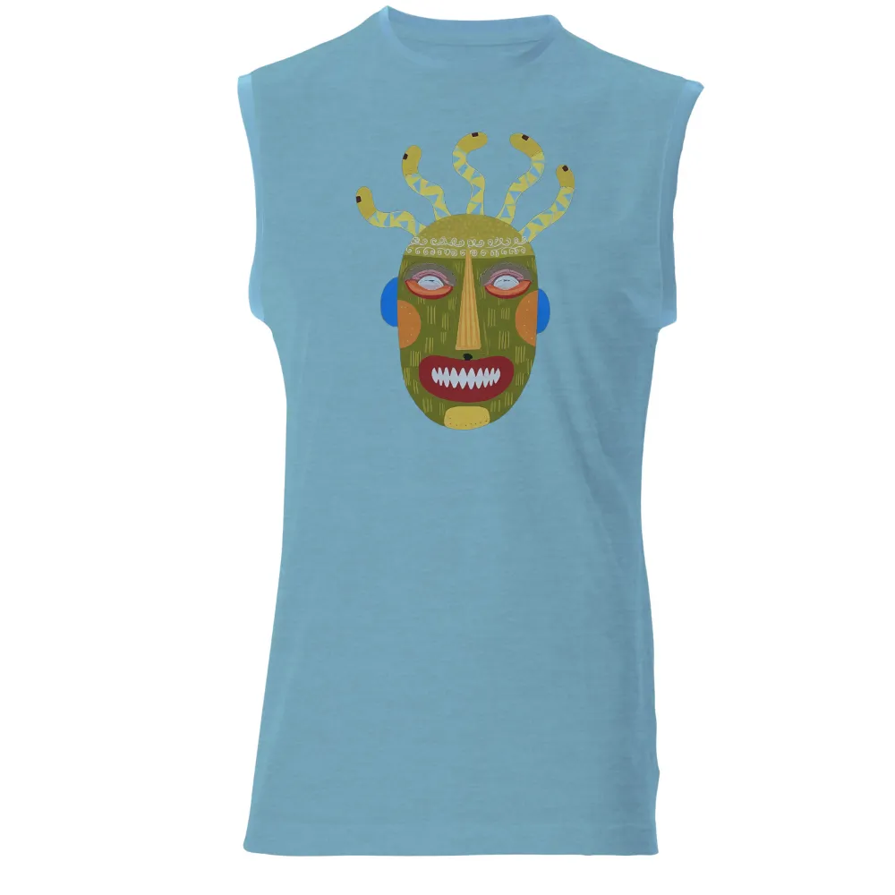 Custom Tee Shirts: Vibrant Mask Inspired by African Art|Vibrant mask design