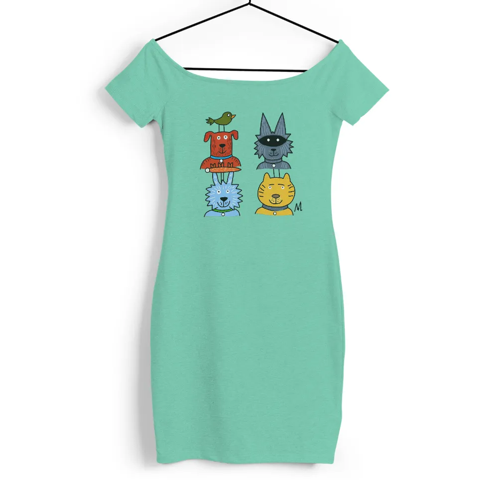 Shirts Graphic Tees: Whimsical Animals in Stylish Outfits|Red dog with a bird on its head