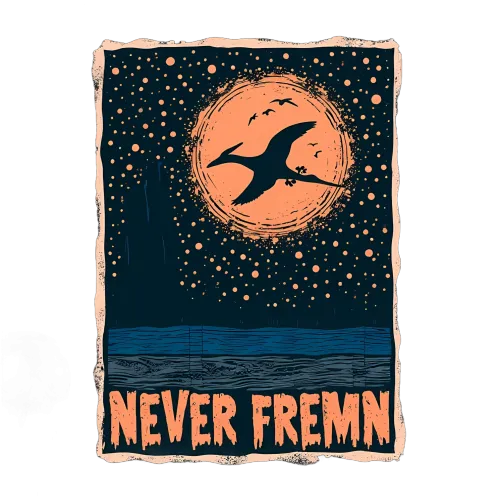 Tee Shirt Printing: Never Give Up - Birds Flying Under Moonlight