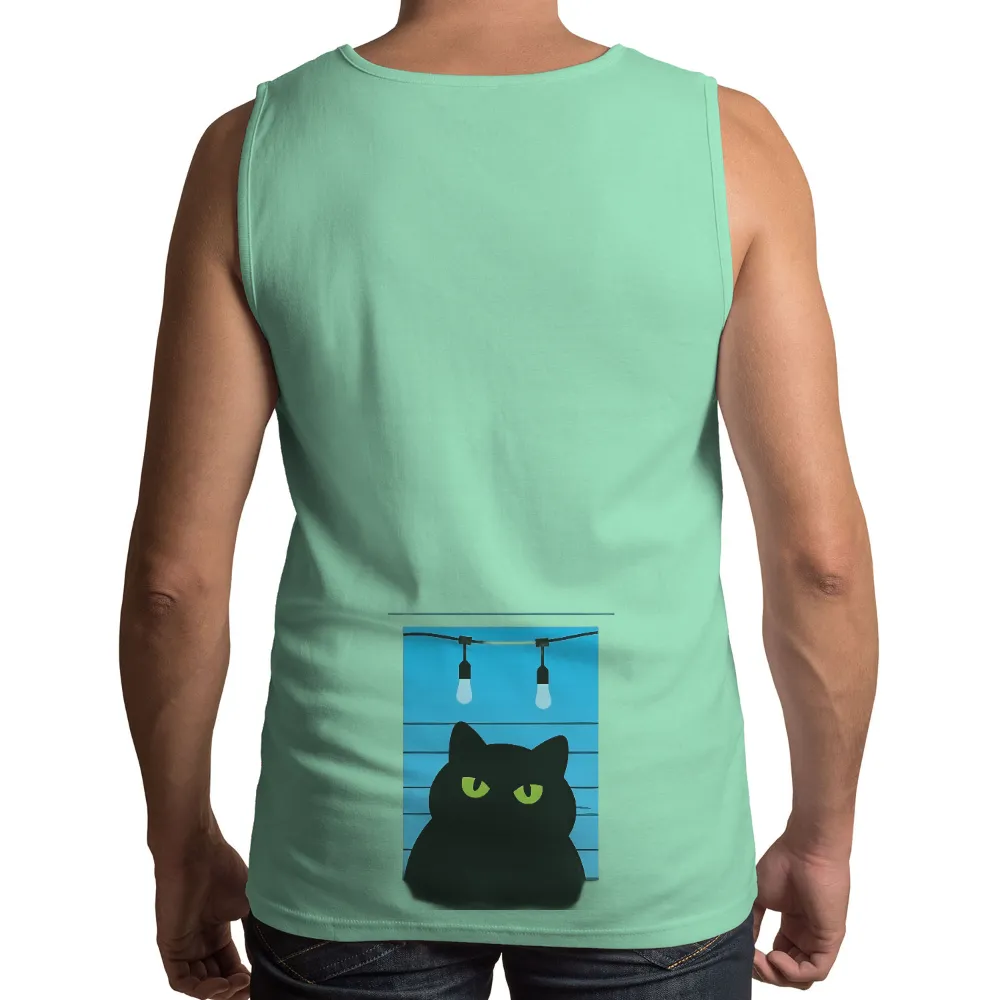 Customized Tee Shirts: Black Cat with Glowing Eyes in the Night| introspective mood