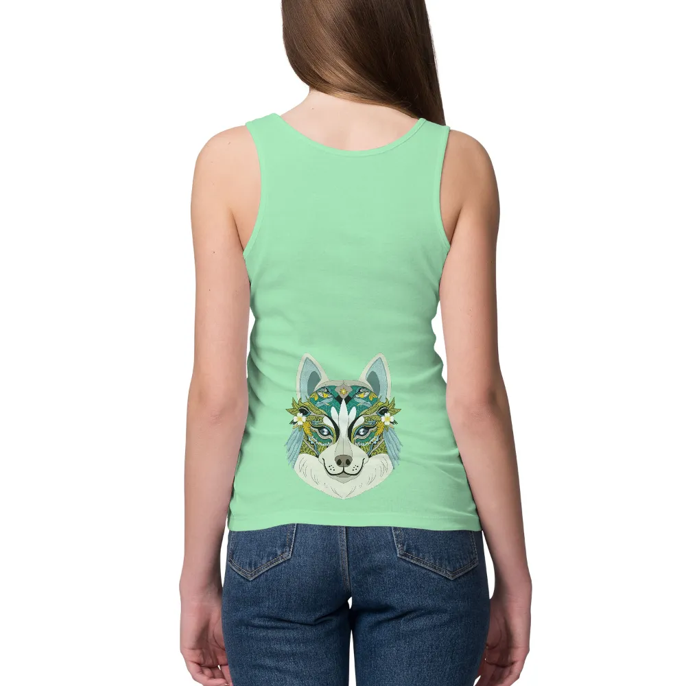 T-Shirts Custom: Embrace Your Wild Side with Vibrant Wolf Design| Dark background highlighting a wolf's face