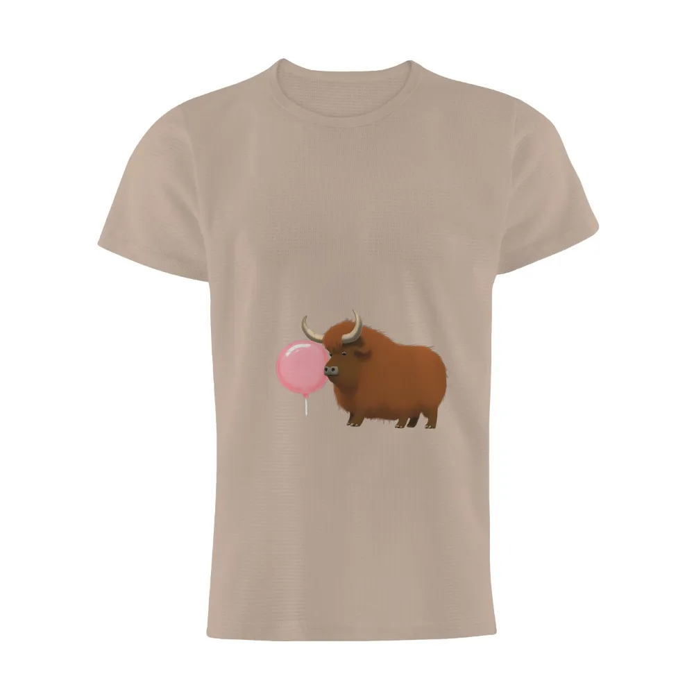 Customized Tee Shirts: Whimsical Highland Cow with Bubble Gum|mens funny mardi gras shirts