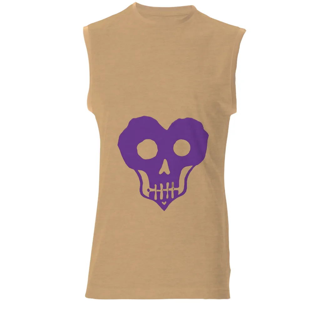 T-Shirts Pattern: Heart Skull in Purple - Artistic Love Design| Hollow eyes and sharp teeth