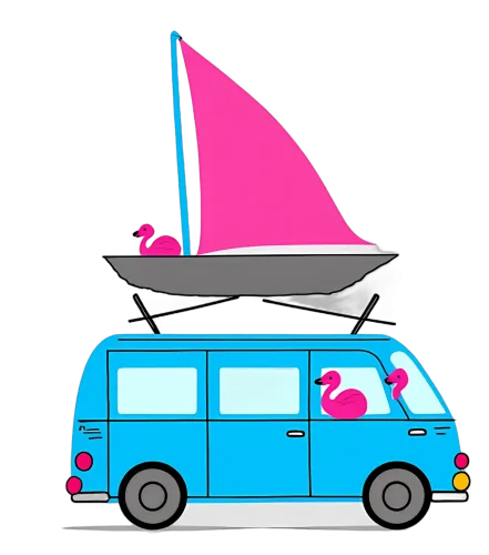 Graphic Tees: Adventure Wagon with Flamingos and Sailboat