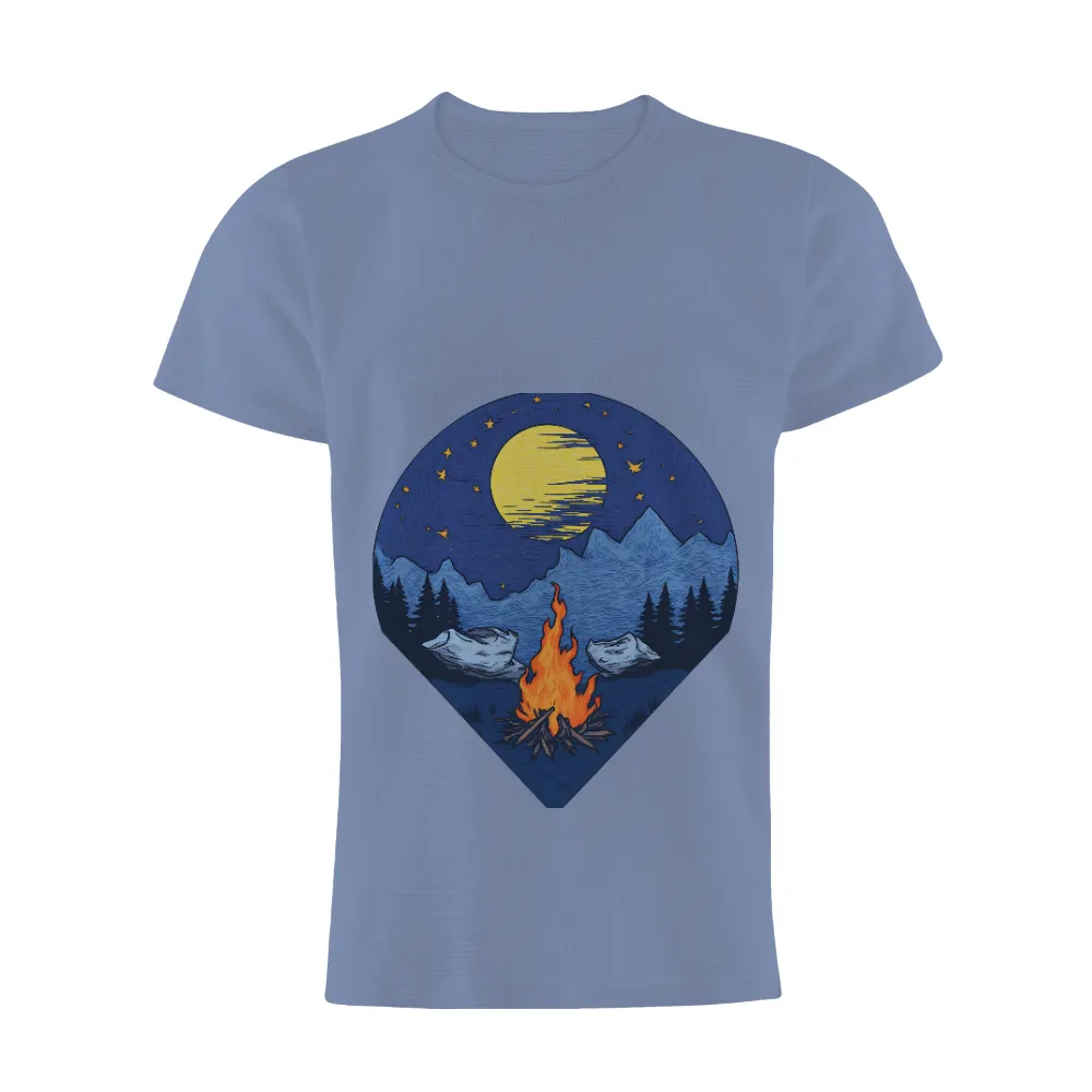 Tee Shirt Printing: Bonfire Under the Stars - Nature's Warmth|casual vintage sun moon t shirt