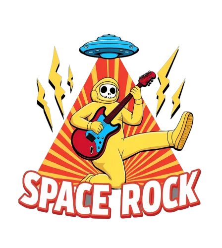 Graphic Tees: Space Rock - Astronaut Playing Electric Guitar Under UFO