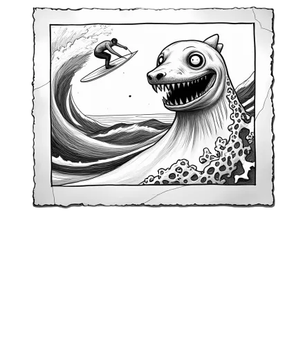 TShirt Design: Surfer and Sea Monster Friendship