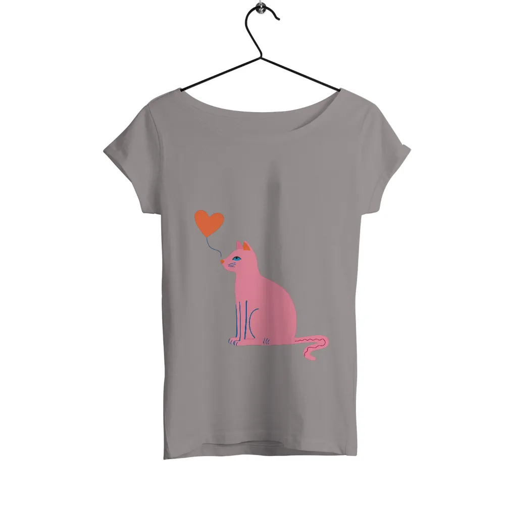 Tee Shirt Printing: Pink Cat Dreaming with Heart Balloon|dreamer graphic tee