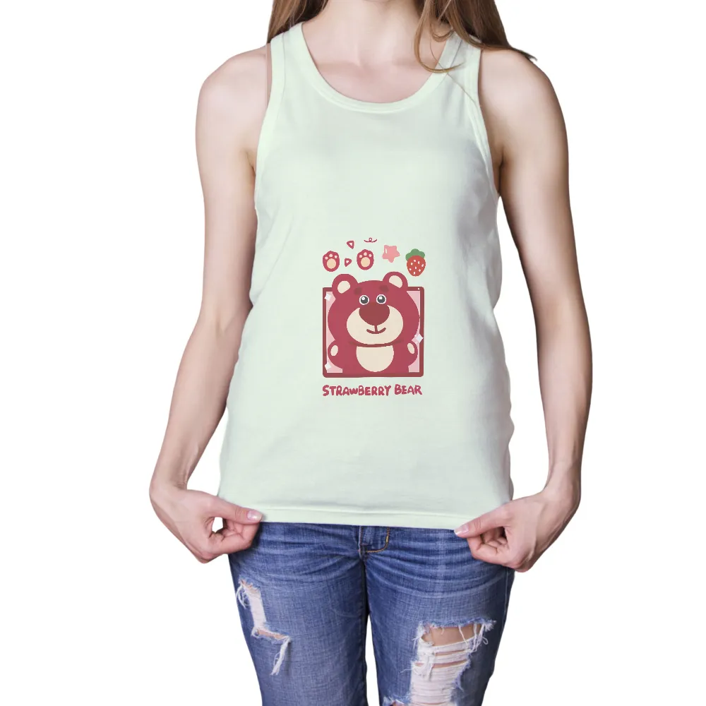 Custom Tee Shirts: Strawberry Bear - Whimsical Joy|summer shirts that hide fat arms