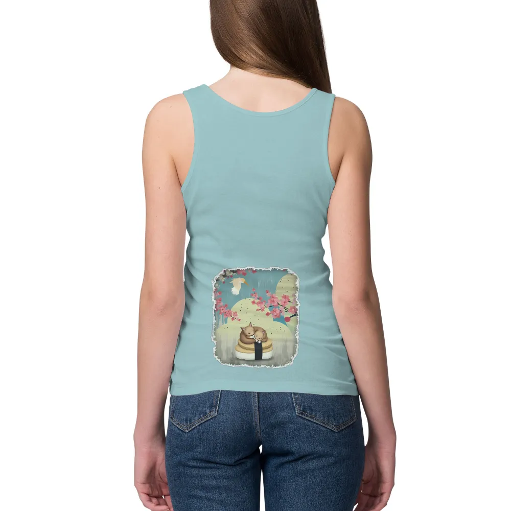 T-Shirts Pattern: Cats Embracing on a Bento Box with Cherry Blossoms|valentines shirts for family