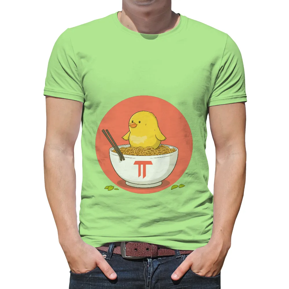 Custom T-Shirt Printing: Whimsical Chick on Noodles - Comfort Food Joy| chopsticks