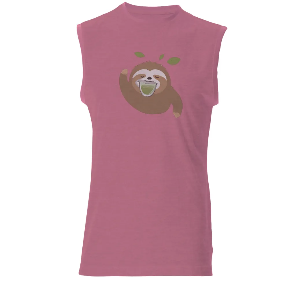 T-Shirts Design: Sloth Sipping Green Tea - Relaxation and Tranquility|simplicity tee shirt pattern