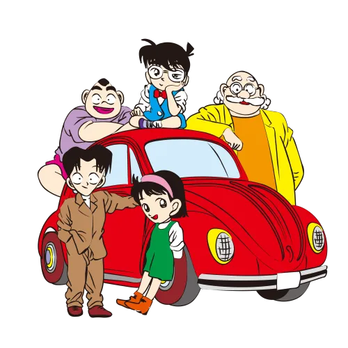 Detective Conan TShirt Design with Vintage Car and Kudo Family