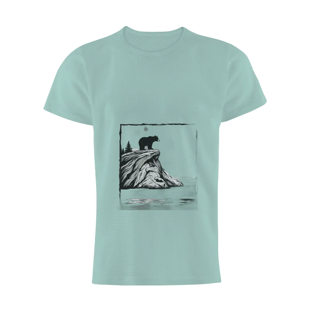 T-Shirts Custom: Majestic Bear on Cliff - Nature's Solitude|bear with beer pocket shirt