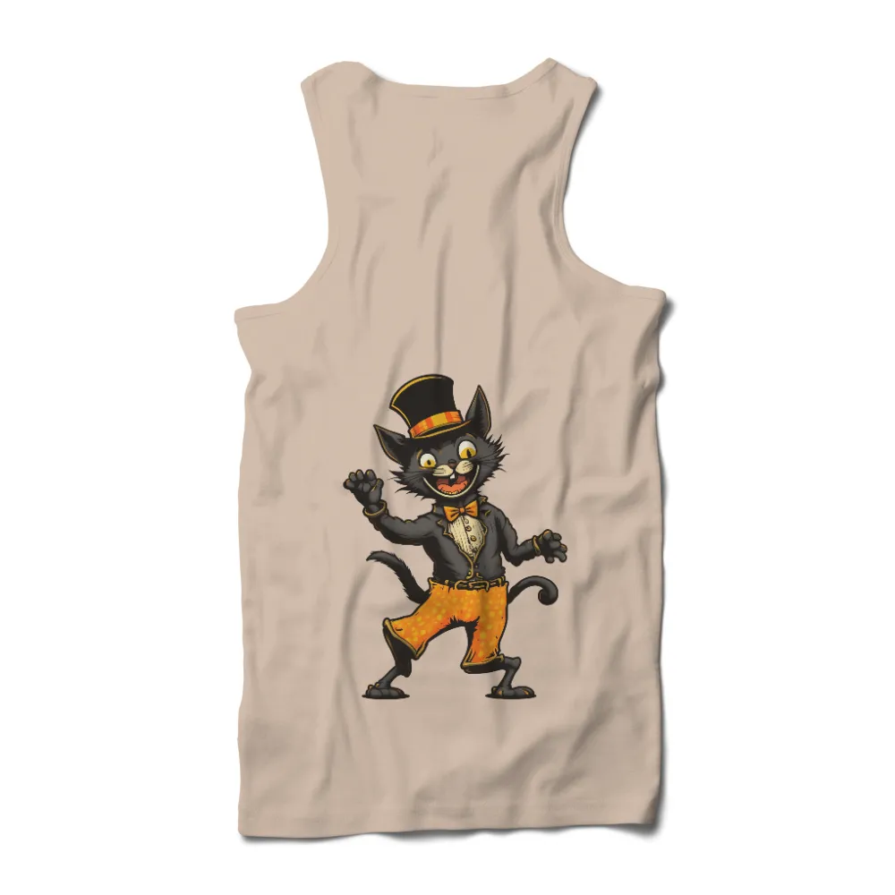 T-Shirt Printing: Vintage Black Cat in Top Hat and Bow Tie|Black cat in top hat