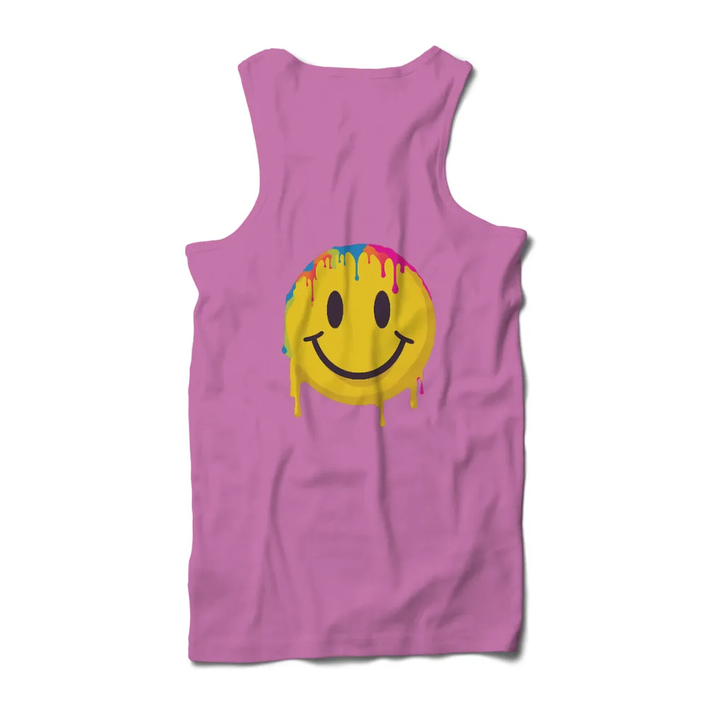 Vibrant Smiley Face with Colorful Drip Effect: A Pop Culture Icon|men's art cotton colorful printed loose casual shirts